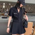 Set: Short-sleeve Blazer + Pleated Skirt