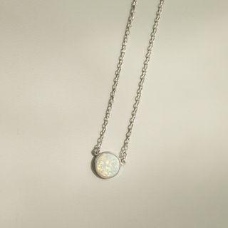925 Sterling Silver Opal Disc Pendant Necklace Silver - One Size
