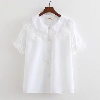 Lace Panel Short-sleeve Shirt