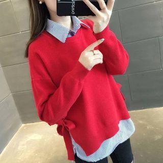 Slit Sweater / Striped Shirt