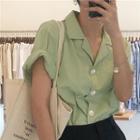 Short-sleeve Plain Shirt Green - One Size