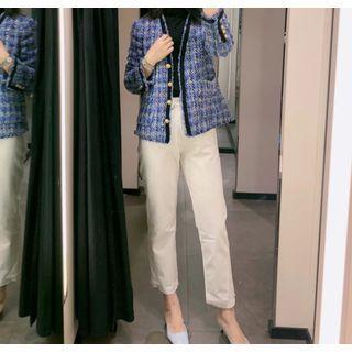 Plaid Contrast Trim Tweed Jacket