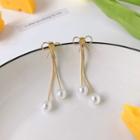 Ribbon Faux Pearl Dangle Earring 1 Pair - Gold - One Size