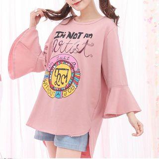 Printed Bell-sleeve Crewneck T-shirt