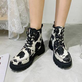 Cow Print Platform Short Boots