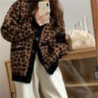 Leopard Print Single-breasted Jacket Brown - One Size