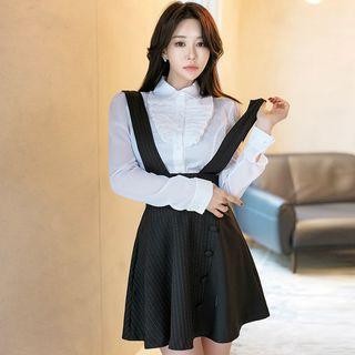 Set: Ruffle Shirt + Striped Mini Suspender Skirt