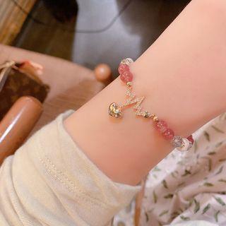 Heartbeat Rhinestone Gemstone Faux Pearl Bracelet Pink & Blue & Gold - One Size