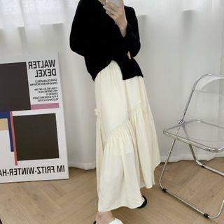 Crinkled Midi A-line Skirt Almond - One Size