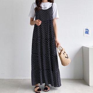 Spaghetti-strap Polka-dot Tiered Dress