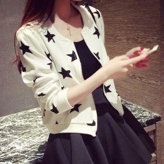 Star Patterned Zip Baseball Jacket