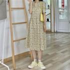 Short-sleeve Floral Print A-line Midi Dress Floral - Yellow - One Size