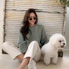 Alpaca Blend Cable Sweater Mint Green - One Size