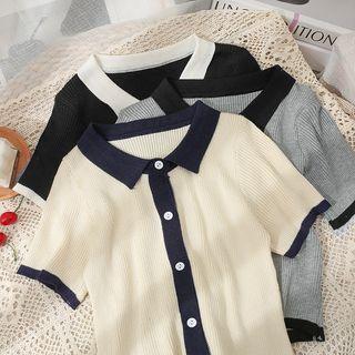 Collared Button-up Light Knit Top