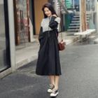 Half Zip Color Block Long-sleeve Midi Dress