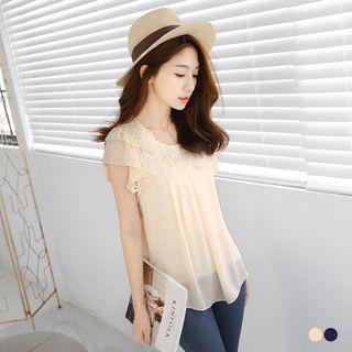Lace Lined Ruffle Sleeve Blouse