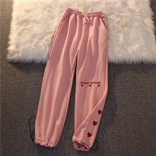 Heart Print Gathered Cuff Sweatpants