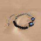 Flower Moonstone Asymmetrical Alloy Bracelet Black & Silver - One Size