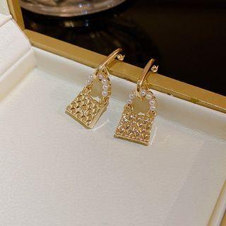 Miniature Handbag Faux Pearl Alloy Dangle Earring