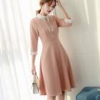 Tie-neckline Colorblock A-line Shirtdress