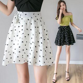 Bow-accent Sweetheart Patterned Mini Skirt