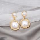 Rhinestone Faux Pearl Drop Earring E1088-2 - 1 Pair - Gold & White - One Size