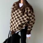 V-neck Two-tone Knit Sweater As Figure - One Size