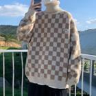 Turtleneck Checkerboard Applique Sweater