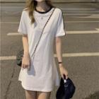 Short-sleeve Contrast Trim Mini Shift T-shirt Dress