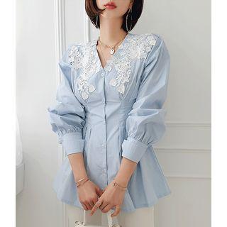 Lace-patch Peplum Blouse