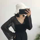 Cutout V-neck Long-sleeve Knit Top
