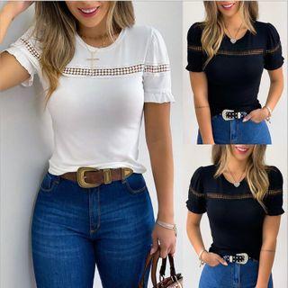 Eyelet Trim Short-sleeve T-shirt