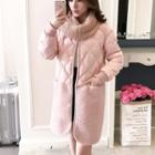 Fleece Panel Quilted Long Coat With Neck Warmer