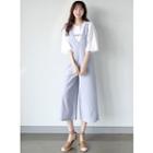Set: Lettering Oversized T-shirt + Stripe Wide-leg Jumpsuit