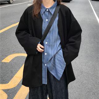 Striped Oversize Shirt / Open Front Jacket