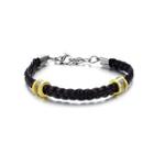 Simple Fashion Golden Geometric Round Bead 316l Stainless Steel Braided Leather Bracelet Silver - One Size