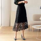Scallop-hem Lace Midi A-line Skirt