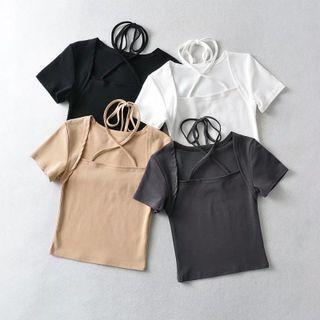Halter-neck Square-neck Plain Crop Top
