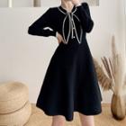 Contrast Trim Mini A-line Knit Dress
