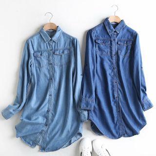 Long-sleeve Pocket Denim Skirt