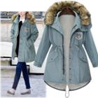 Furry Trim Fleece-lined Coat