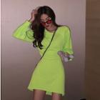 Long-sleeve Cutout Mini Dress Neon Green - One Size