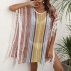 Color Block Striped Cover-up Yellow & Blue & Red - One Size