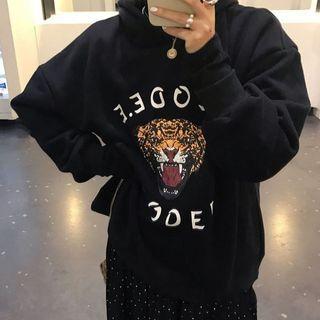 Cheetah Printed Hoodie Black - One Size