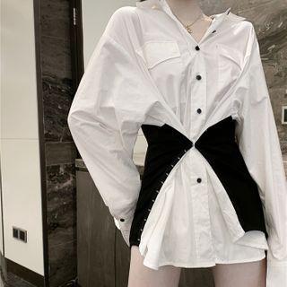 Color-block Panel Loose-fit Blouse As Shown In Figure - One Size
