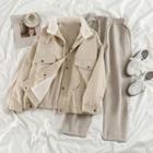 Fleece Lined Button Jacket / Mock-neck Long-sleeve T-shirt / Crop Harem Pants