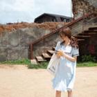 Short-sleeve Ruffle-hem Embroidered Linen Dress