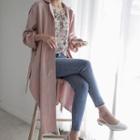 Slit-side Long Shirtdress With Sash Pink - One Size