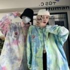 Rabbit Embroidered Tie-dyed Button-down Shirt