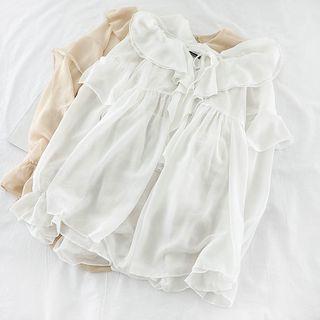 V-neck Ruffle-trim Chiffon Dress